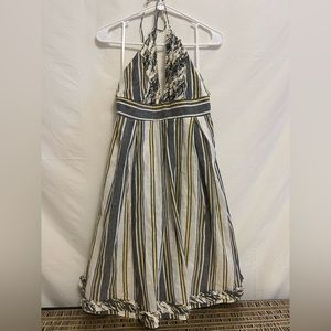 J. Crew Sylvan Halter‎ Dress Backless Striped Ruffles Linen/Cotton Size 14